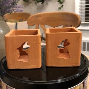 Terra-cotter bunny candle holders